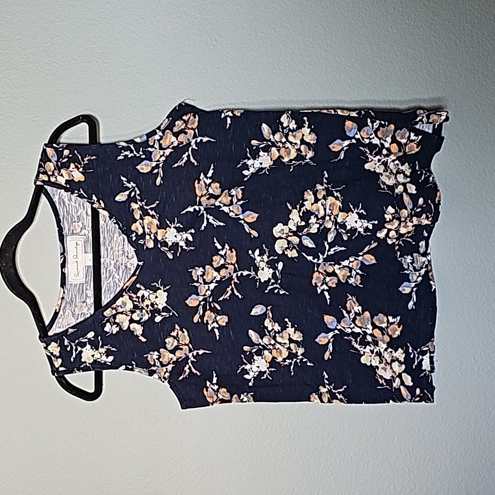 French Laundry Navy Blue Feminine V-Neck Floral Tank Top Womens Large